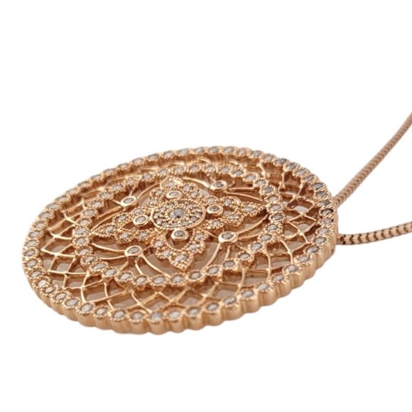 Vintage 14 Karat Rose Gold Diamond Circular Pendant Necklace #1932 - Picture 4 of 7